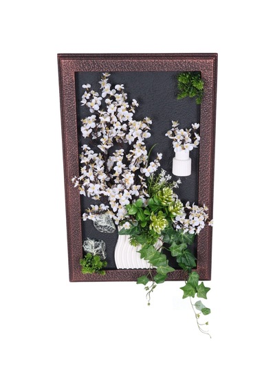 Yapay Çiçek Sitesi Ahşap Çerçeveli Yapay Çiçek Duvar Tablosu 38x60 Cm Model 3 Yeşil