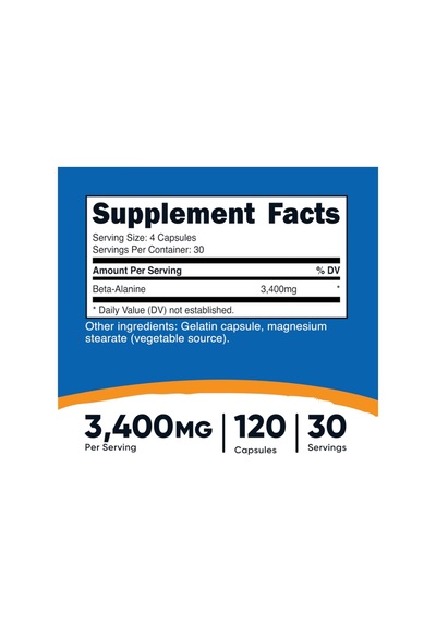 Nutricost Beta-alanine Capsules 3400mg, 120 Caps 30 Serv Aromasız
