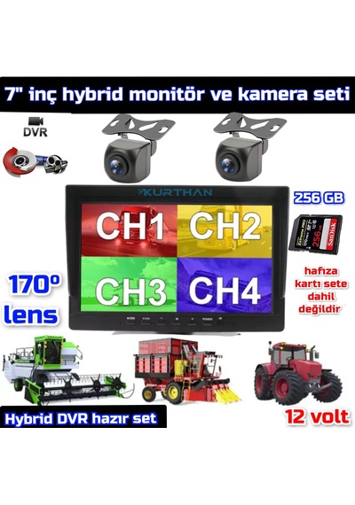 7 İnç Hybrid Dvr Monitör Ve 2 Adet170 Derece Açılı Kamera Set12v