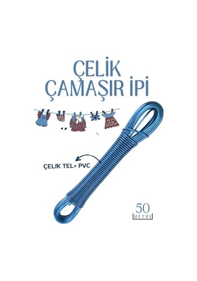 50 Mt Çelik Çamaşır İpi Pvc Kaplı Dayanıklı Çamaşır İpi Balkon Çamaşır İpi 718621 Str-mn346 Diğer