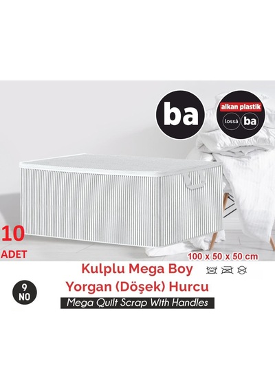 10 Adet Kulplu Mega Boy Döşek Hurcu Düzenleyici Tutma Kulplu Organizer Saklama Hurç No9- Ba040- 10 Adet Gri