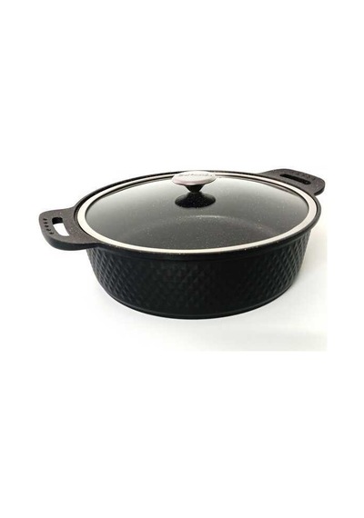 Trıana - 3631 - 2 Parça Biogranit Döküm, 26 Cm - 3,4 Litre, Tencere Siyah Gövde, Platin Detay Siyah