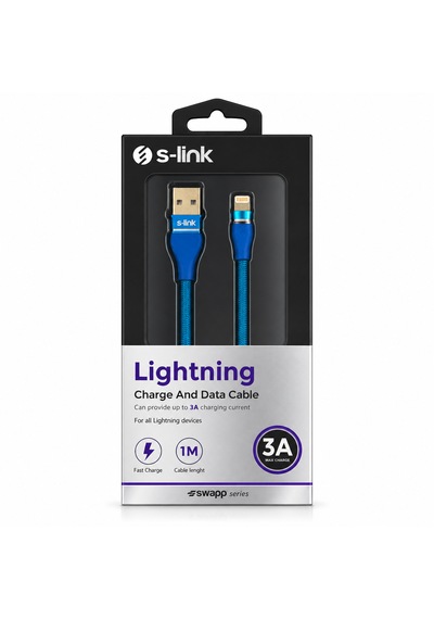 S-link Sw-c640 Lightning Hızlı Şarj Ve Veri Aktarım Kablosu Mavi