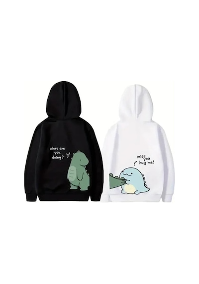 Efnaz Style Sevgililer Günü Baskılı Oversize Kapüşonlu Sweatshirt Hoodie - Siyah