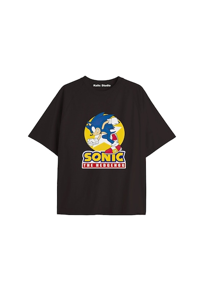 Kalic Studio Unisex Bay Sonic Desenli Siyah Yazlık T-shirt Siyah-211