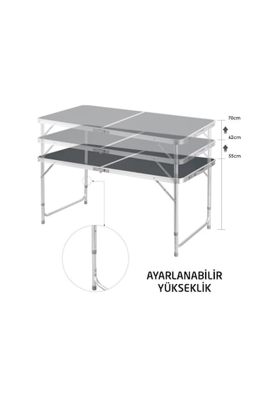 Rox Camping 0313 Tabureli Yükseklik Ayarlı Katlanır Kamp Masası Seti Antrasit