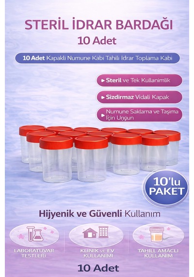 Steril Kabı Kapasiteli Numune Toplama Kabı 10 Adet