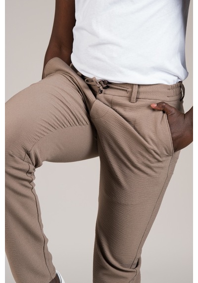 Perpant Slimfit Armürlü Beli İplikli Ve Lastikli Likralı Yazlık Jogger Pantolon Kahverengi