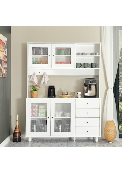 Pasific Home Grano Kahve Köşesi Çok Amaçlı Kiler Dolabı, 140 cm, Parlak Beyaz