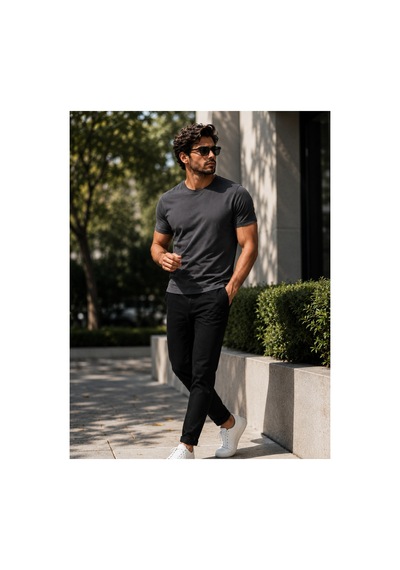 Luxıc Core Erkek Slim Fit Gri Bisiklet Yaka Pamuk Penye Günlük Rahat Basic Tişört