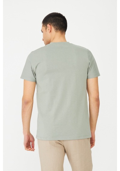 Haki Yeşil Basic Bisiklet Yaka Erkek T-shirt Çağla Yeşili
