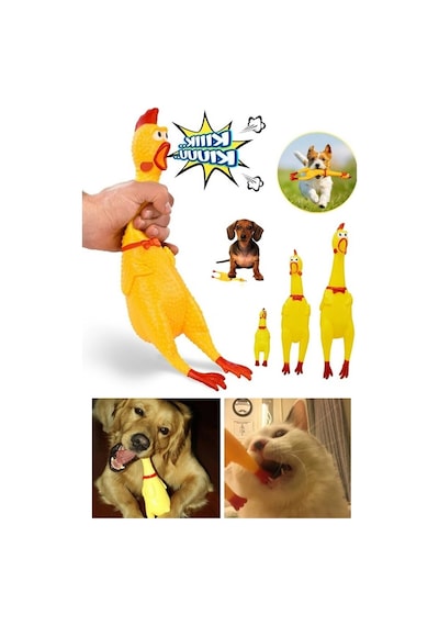 Petshop Eğitici Dayanıklı Sesli Isırma Çiğneme Sert Ses Çıkaran Tavuk Kedi Köpek Oyuncağı 30 Cm
