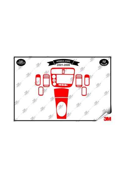 Honda Civic Es Manuel 2001- 2006 Torpido Konsol Trim Göğüs Maun Kaplama Set 10 Parça Kırmızı