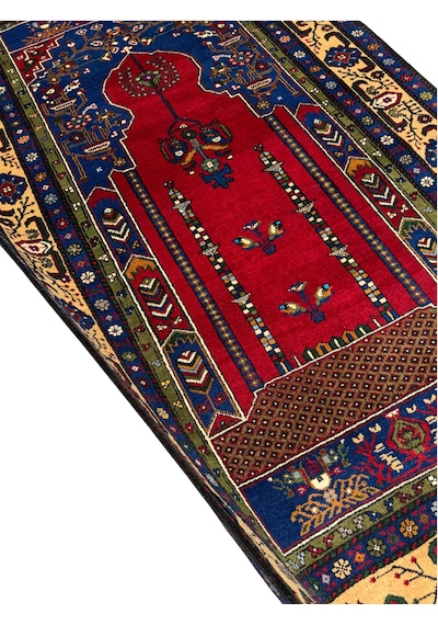 El Dokuma Sıfır Taşpınar Halısı 142x240 Lacivert Kırmızı Kök Boya %100 Yün Halı