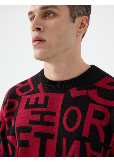 Oversize Erkek Kazak Black&red