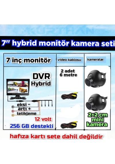 2 Adet 2 2 Cm Mini Kamera Ve 7 İnç Dvr Monitör 12 Volt 256 Gb
