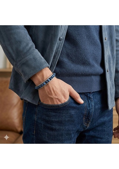 Moncuk Design Mavi Akik Doğaltaş Ve Çelik Halat Bileklik 33512b2dh14 Çok Renkli