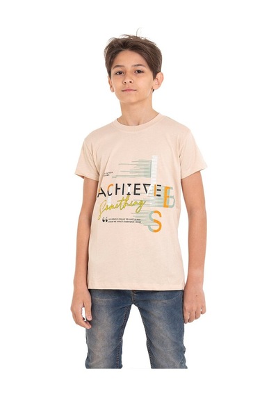 Bej Achive Baskılı Bisiklet Yaka 13-16 Yaş Tişört 2011-2 Bej