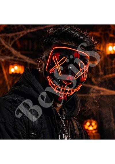 Cadılar Bayramı Siyah Maske Neon Kırmızı Işıklı Tüm Yaşlar