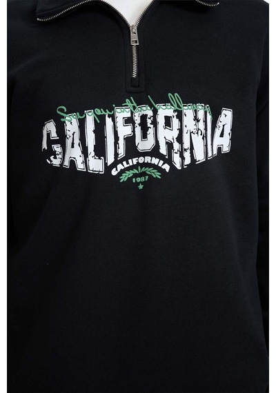 Defacto Boxy Fıt Dik Yaka Baskılı Sweatshirt F8186ax26spbk81 Siyah-bk81