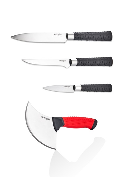 Sharplife 4 Parça Hediyeli Mutfak Bıçak Seti Kırmızı - Siyah