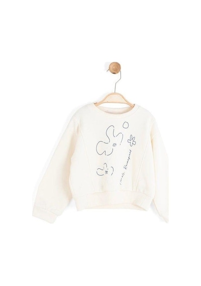 Kız Çocuk Çiçek Desenli Sweatshirt-16138 KREM