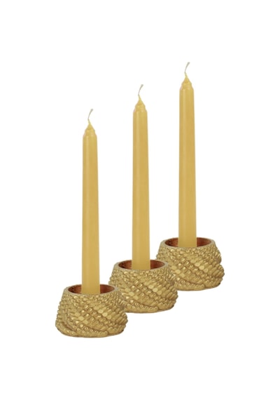 Mumluk Şamdan 3 Adet Tealight Ve İnce Mum Uyumlu Ejderha Yumurtası Model - Altın