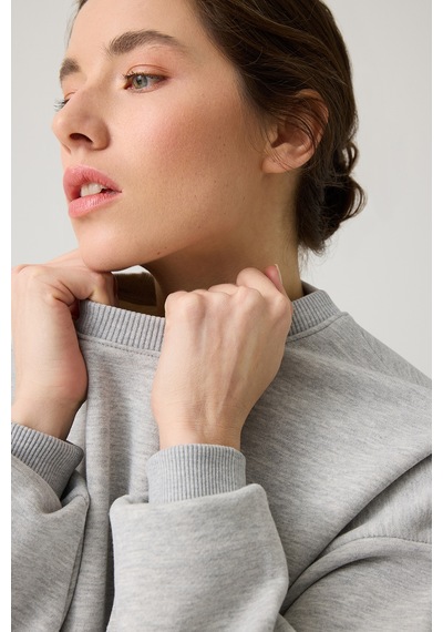 Los Ojos Gri Melanj Geniş Kalıp Bisiklet Yaka Sweatshirt Crew Neck Gri Melanj Gri Melanj