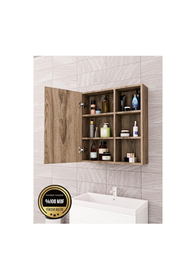 Dalin Tek Kapak Aynalı Banyo Dolabı Raflı Mdf Kahverengi