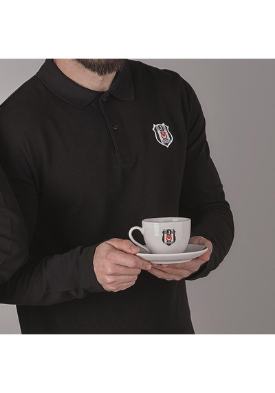 Beşiktaş Lisanslı Çizgili 2'li Çay Fincan Takımı Beyaz - Siyah