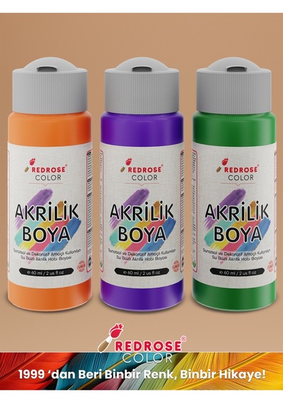 Red Rose Turuncu-mor-yeşil Akrilik Boya 3'lü Set 3 x 60 ML
