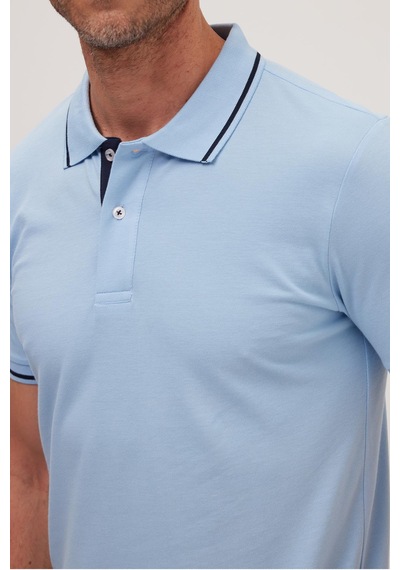 Tudors Erkek Slim Fit Dar Kesim %100 Pamuk Yumuşak Dokulu Serin Tutan Kumaş Düz Pike Mavi Polo Yaka Tişört-42247 Mavi