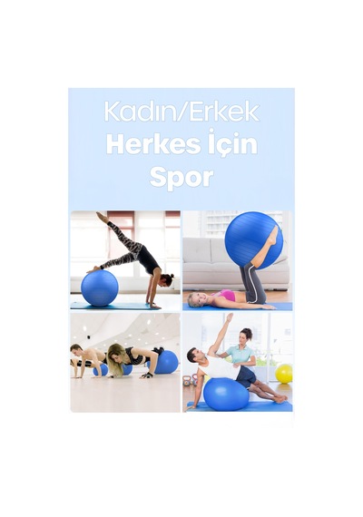 65 Cm Pilates Topu Ve Pompa Seti 155-170 Cm Boy İçin Uygun Dayanıklı Anti-slip Mavi