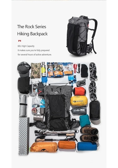 Naturehike Rock 60+5 Lt Hiking Sırt Çantası Siyah