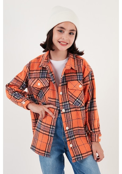 Lela Ekoseli Pamuklu Çift Cepli Kışlık Oduncu Kız Çocuk Gömlek Cf24W81783 Orange