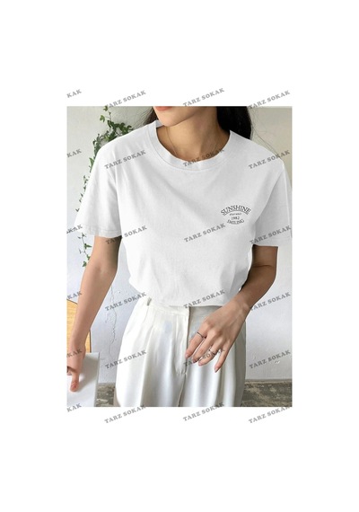 Startmore Kadın Beyaz Sunshine Baskılı Oversize Beyaz