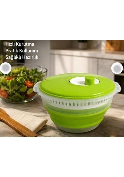Solingen Katlanabilir Silikon Salata Kurutucu Yeşil 4.5 Lt Çok Renkli