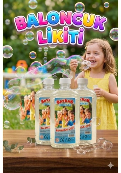 Bayrak Bubbles Baloncuk Likiti 3 Lü Set 3 X 500 Ml Büyük Boy Özel Formüllü, Leke Yapmayan Dev Baloncuk Suyu