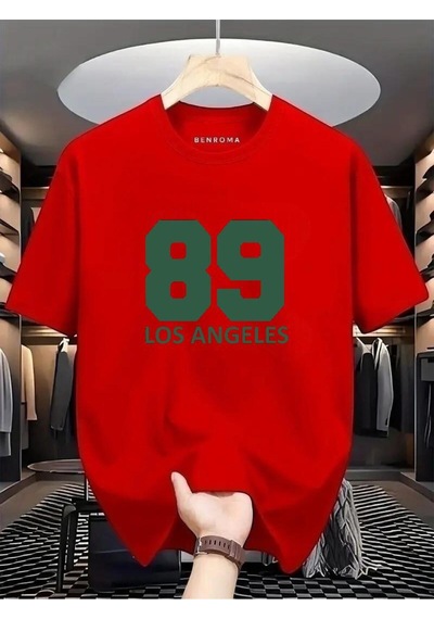 89 Los Angeles Baskılı Oversize Tişört Kirmizi