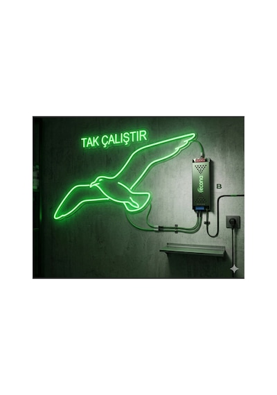 5mt Yeşil Neon Led 12 V Şerit Led Trafolu Tak Fişe Calistir,dekoratif Neon,esnek Neon Şerit Led Yeşil