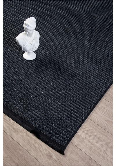 Antrasit İskandinav Sisal Yıkanabilir Kaymaz Tabanlı Kilim Yolluk Oturma Odası Mutfak Halısı Siyah