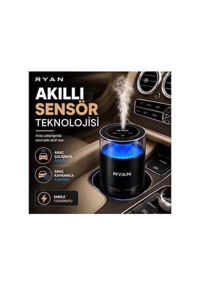 Ryan Cloud Mist Pro Akıllı Araç İçi Koku Difüzörü Nano Mist, 360 Koku Yayılımı, 7 Renk Led, 800 Mah, 2 Kartuşlu