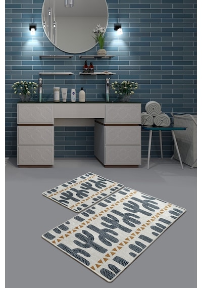 Cactus Time Djt 2 Lı Set Banyo Halısı, Paspas Çok Renkli