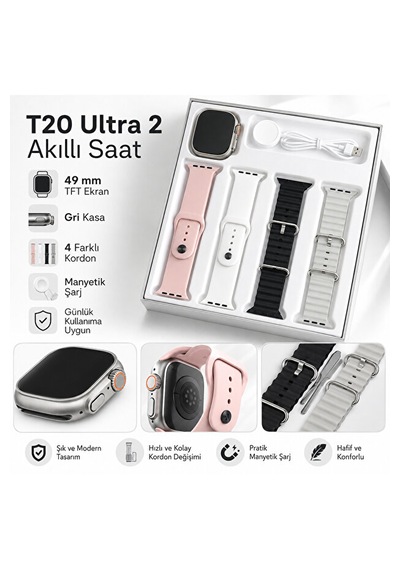 Hiltech T20 Ultra 2 49 MM 4 Kordonlu Akıllı Saat (İthalatçı Garantili)