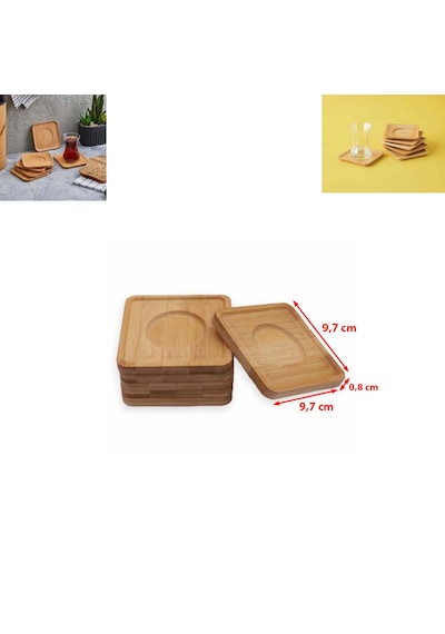 Paras Ticaret 6 Adet Bambu Ahşap Kare Çay Tabağı 6'lı Kare Bardak Altlığı Ebat: 9,7 Cm X 9,7 Cm X 0,8 Cm Ahşap