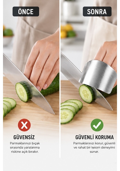 2'li Paslanmaz Çelik Parmak Koruyucu Kesim Aparatı Mutfak Doğrama El Koruyucu Diğer