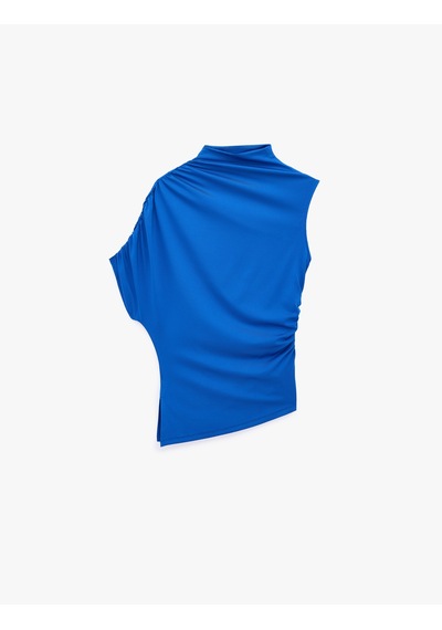 Koton Slim Fit Asimetrik Kesim Drapeli Dik Yaka Kobalt Mavi Bluz Mavi 6sak70029ek