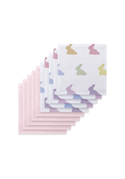 % 100 Pamuk Rainbow Lapin & Innocent Pink 10 Lu Müslin Ağız Bezi Paketi Clothmp2017-p Çok Renkli