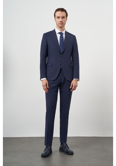 Morven Erkek Lacivert Yün Slim Fit Mono Yaka Takım Elbise 25mc001022208 Lacivert