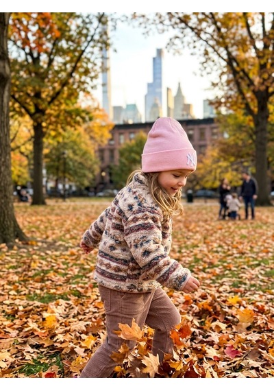 Hamze Ny New York Nakışlı Unisex Pamuklu Akrilik Kışlık Bere Açık Pembe